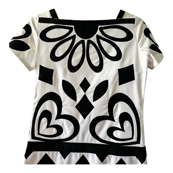 1.3K MOSCHINO Geometric Appliqués Cotton Blend Black White Mini Dress Size 10 - Picture 3 of 10